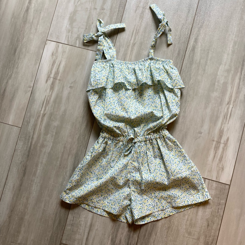NWOT Bella Bliss Alexis Ruffled Romper in Light Floral Limon Print, girls size 6